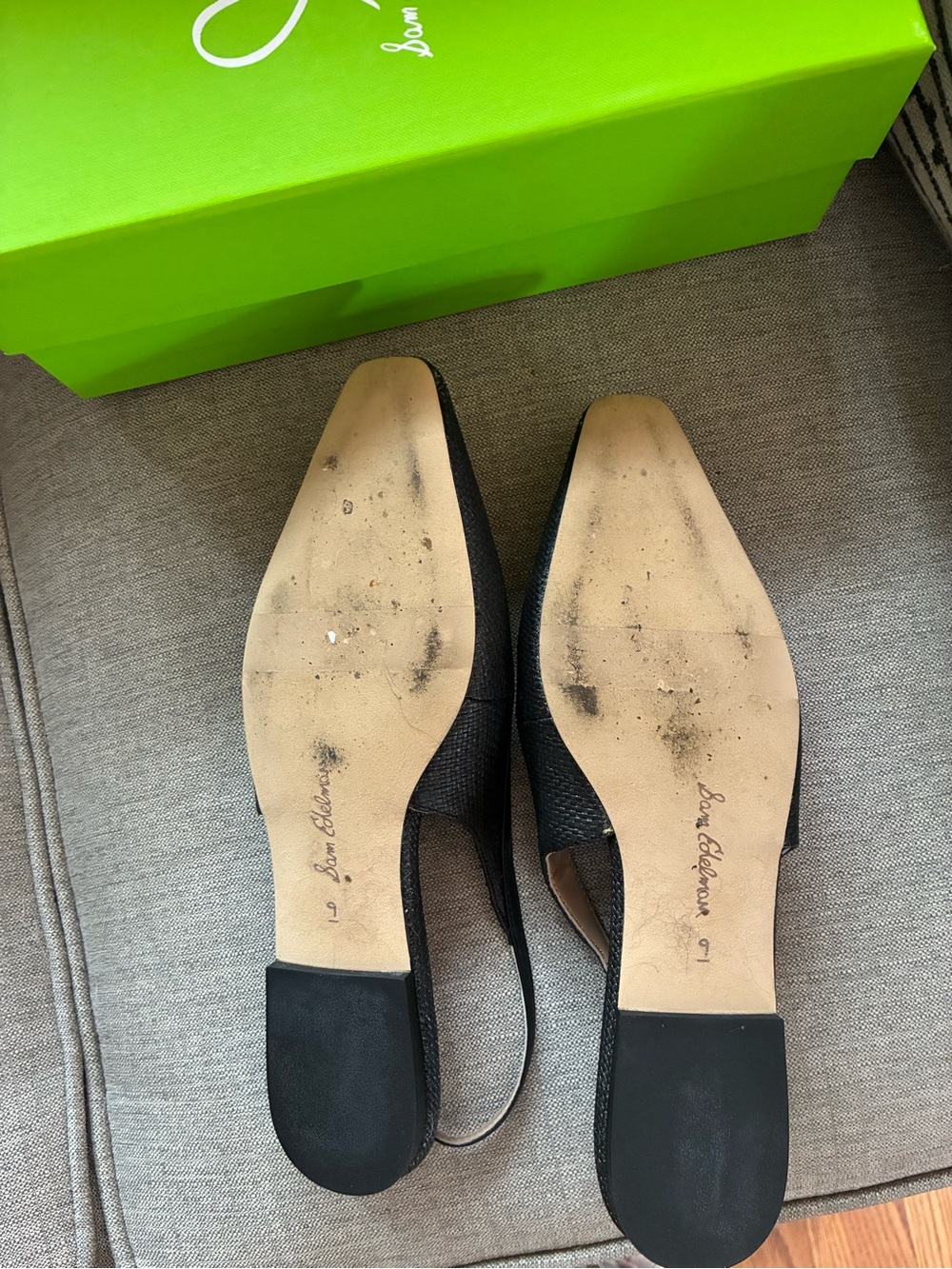 Sam Edelman Black Pointed Slingback Flats with Gold Accent - Picture 3 of 4